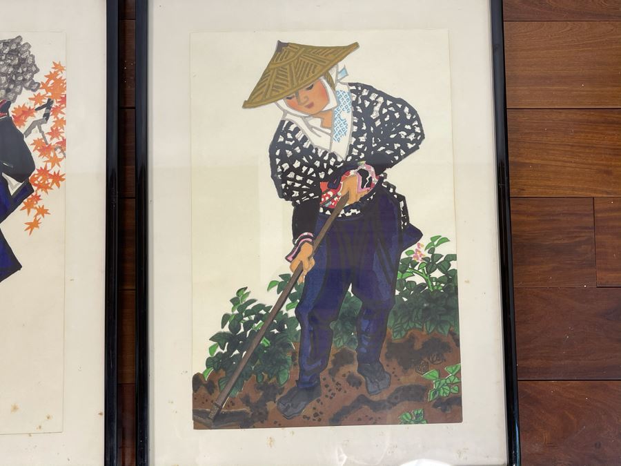 Pair Of Original Japanese Framed Man And Woman Paintings 14.5W X 19.5H [Photo 6]