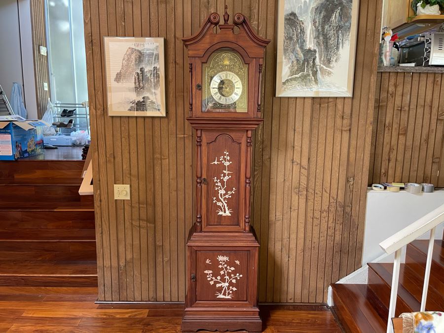 Inlaid Mother Of Pearl Rosewood Grandfather Clock 19W X 11D X 83H [Photo 3]