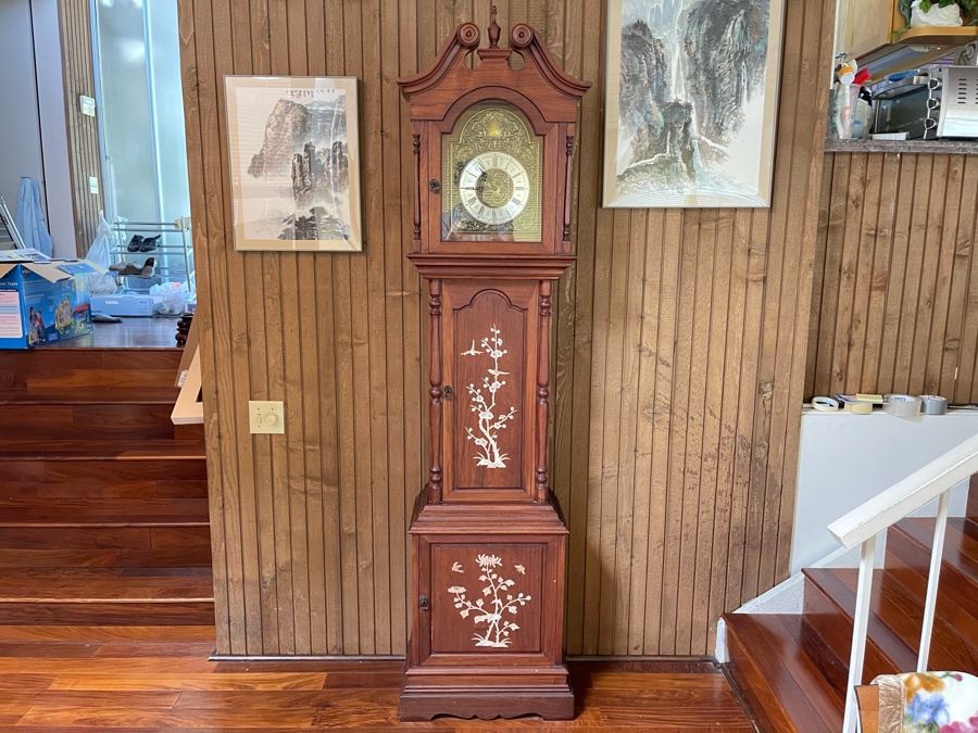 Inlaid Mother Of Pearl Rosewood Grandfather Clock 19W X 11D X 83H [Photo 4]