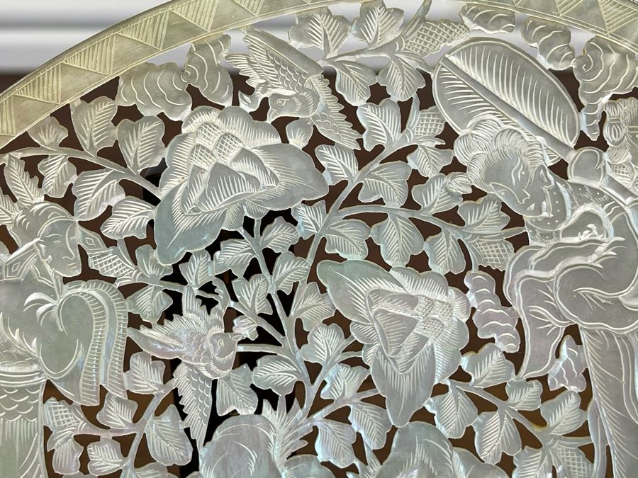 Chinese Carved Mother Of Pearl Shell With Stand 8 X 7 [Photo 4]