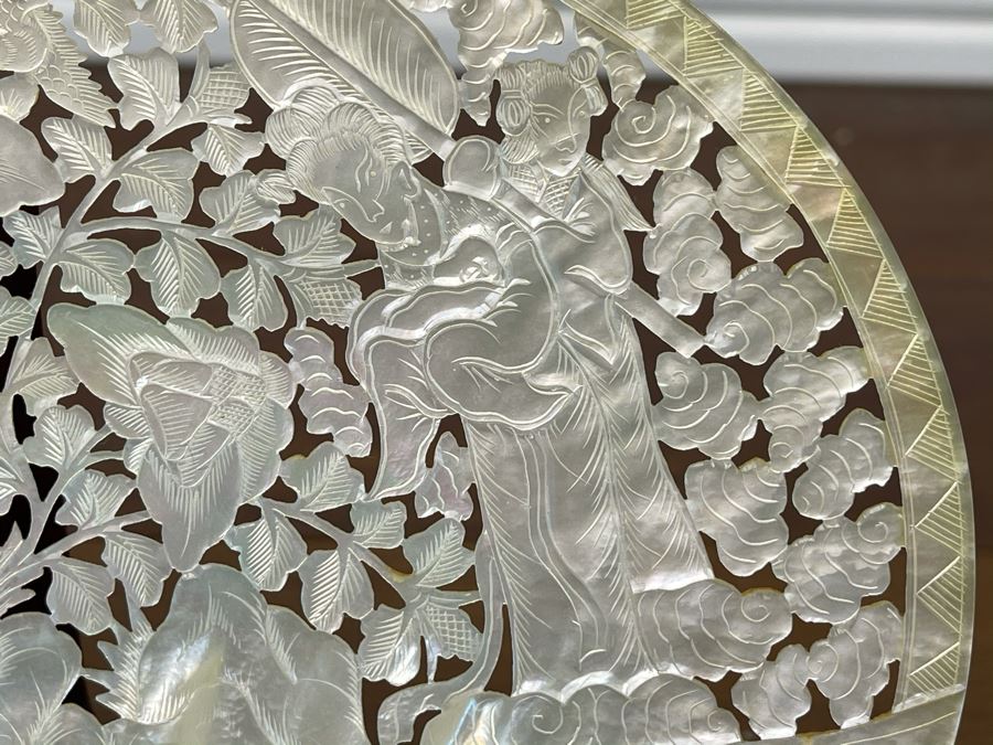 Chinese Carved Mother Of Pearl Shell With Stand 8 X 7 [Photo 5]