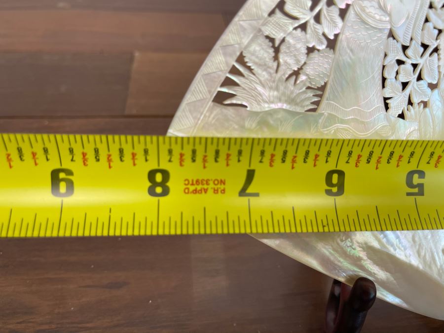 Chinese Carved Mother Of Pearl Shell With Stand 8 X 7 [Photo 9]