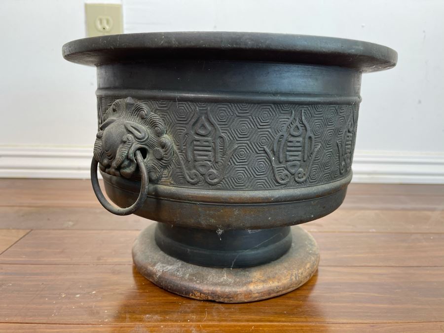 Vintage Chinese Bronze Footed Vessel Bowl With Rings 12W X 8H [Photo 7]