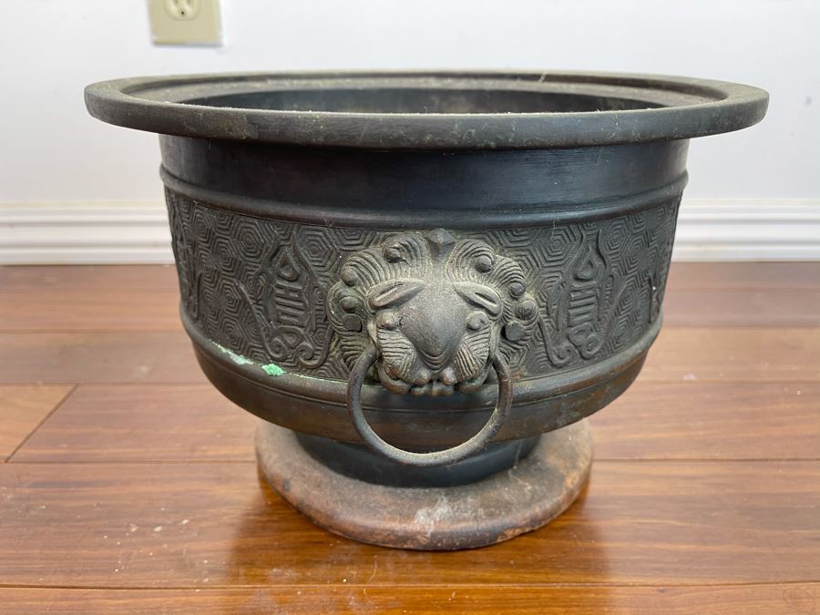 Vintage Chinese Bronze Footed Vessel Bowl With Rings 12W X 8H [Photo 8]