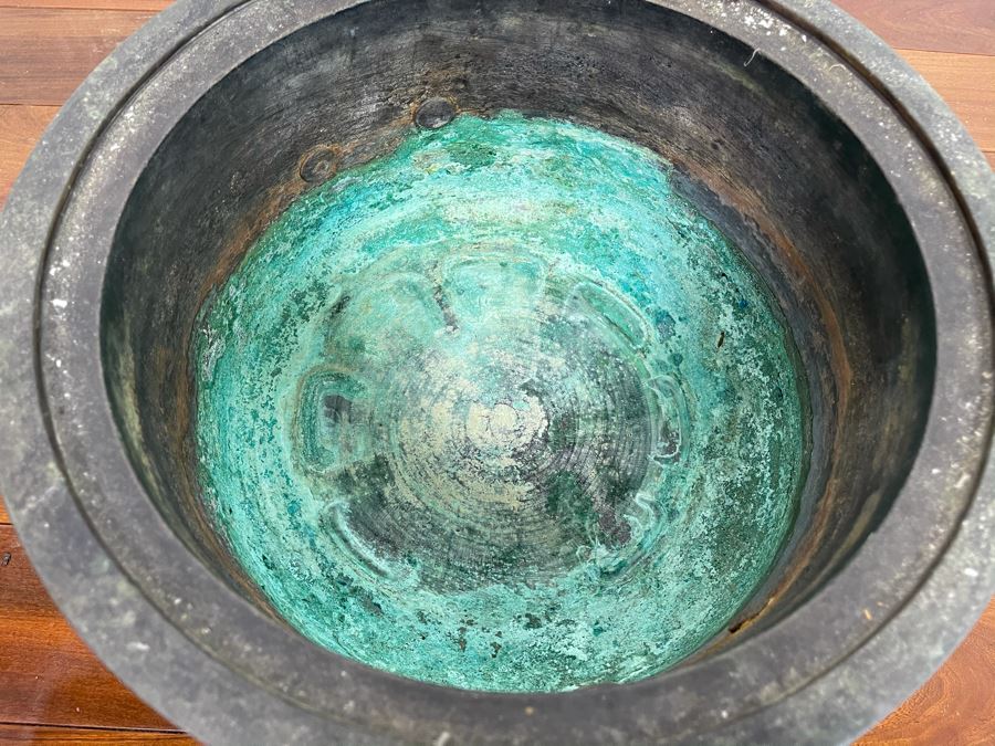 Vintage Chinese Bronze Footed Vessel Bowl With Rings 12W X 8H [Photo 13]