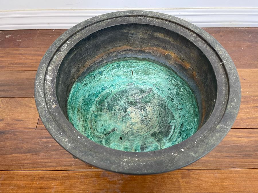 Vintage Chinese Bronze Footed Vessel Bowl With Rings 12W X 8H [Photo 11]