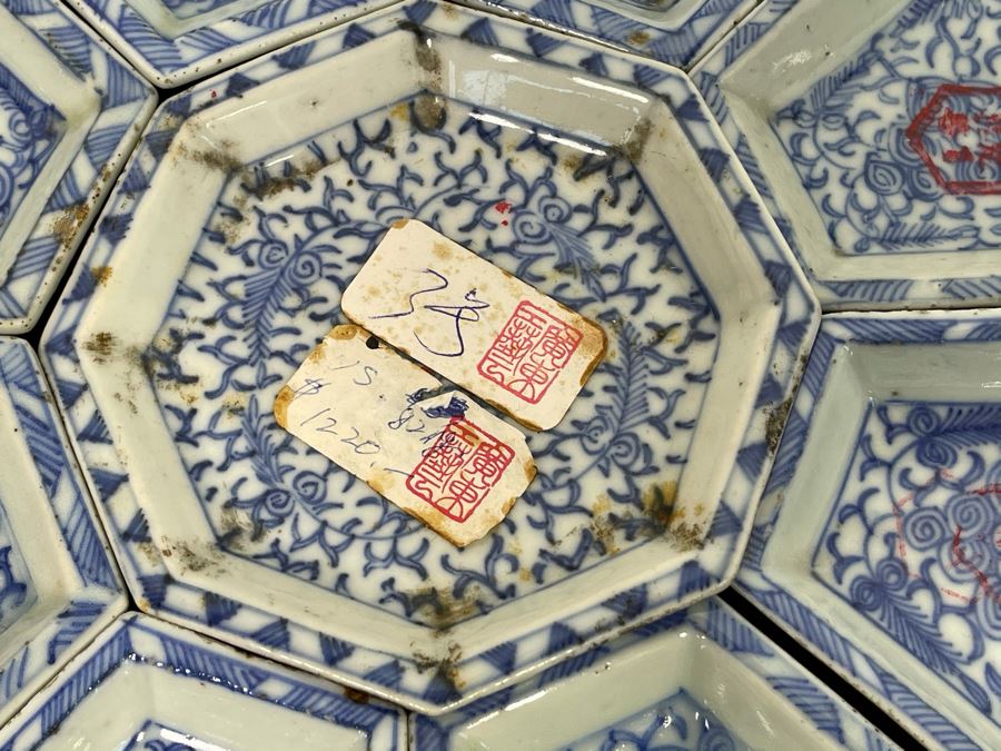 People's Republic Of China Porcelain Divided Dishes Plates Sweetmeat With Rosewood Display Box 11.5W X 3H [Photo 5]