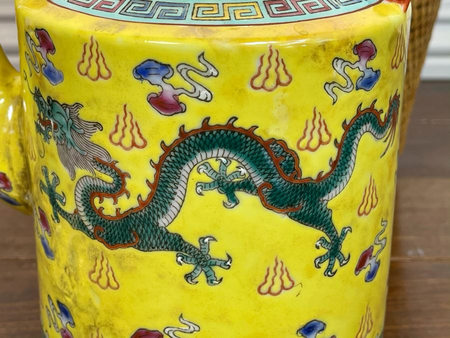 Chinese Porcelain Dragon Design Teapot With Teapot Warmer Basket 8H X 9.5W [Photo 11]