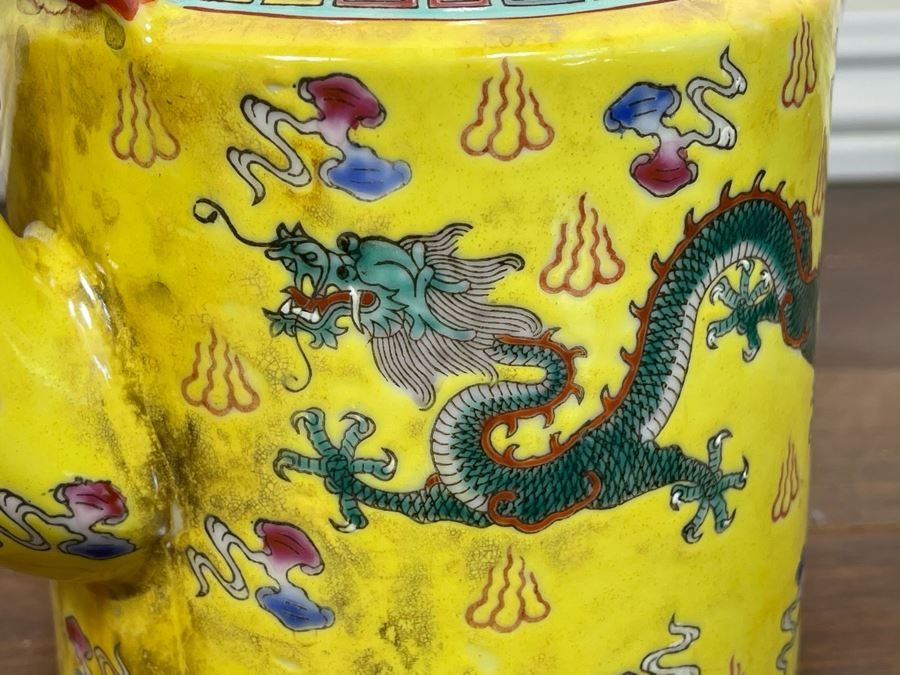 Chinese Porcelain Dragon Design Teapot With Teapot Warmer Basket 8H X 9.5W [Photo 12]