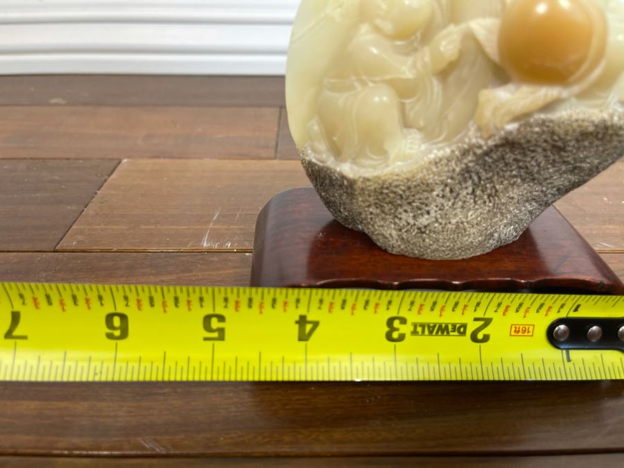 Vintage Chinese Carved Hardstone Sculpture With Wooden Stand 4.5W X 5H [Photo 12]