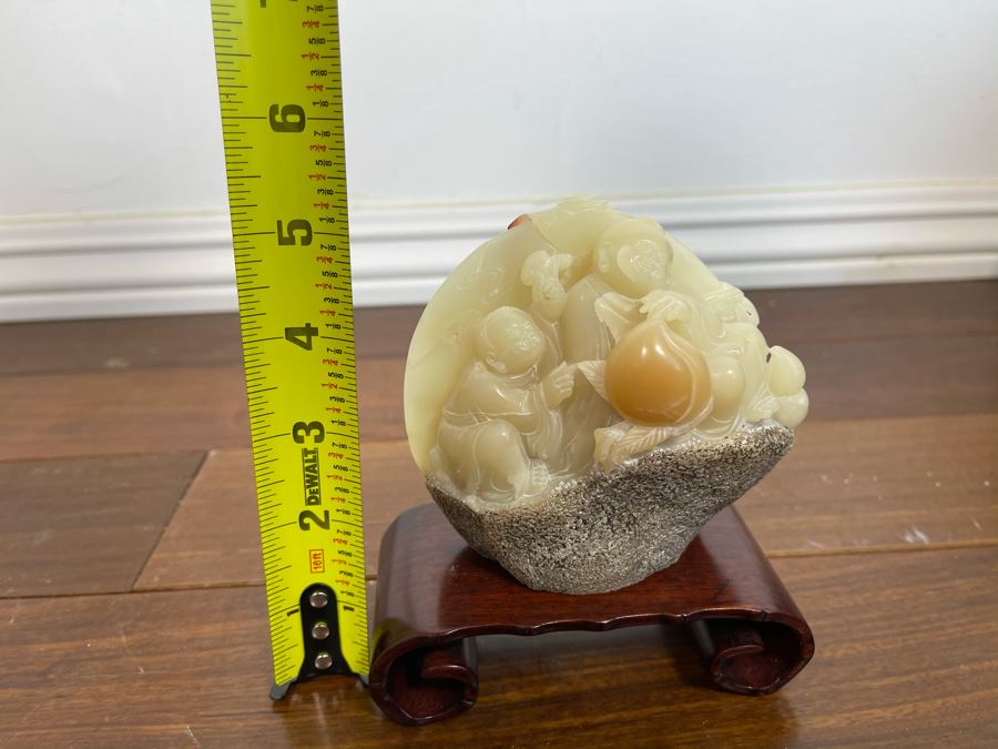 Vintage Chinese Carved Hardstone Sculpture With Wooden Stand 4.5W X 5H [Photo 11]