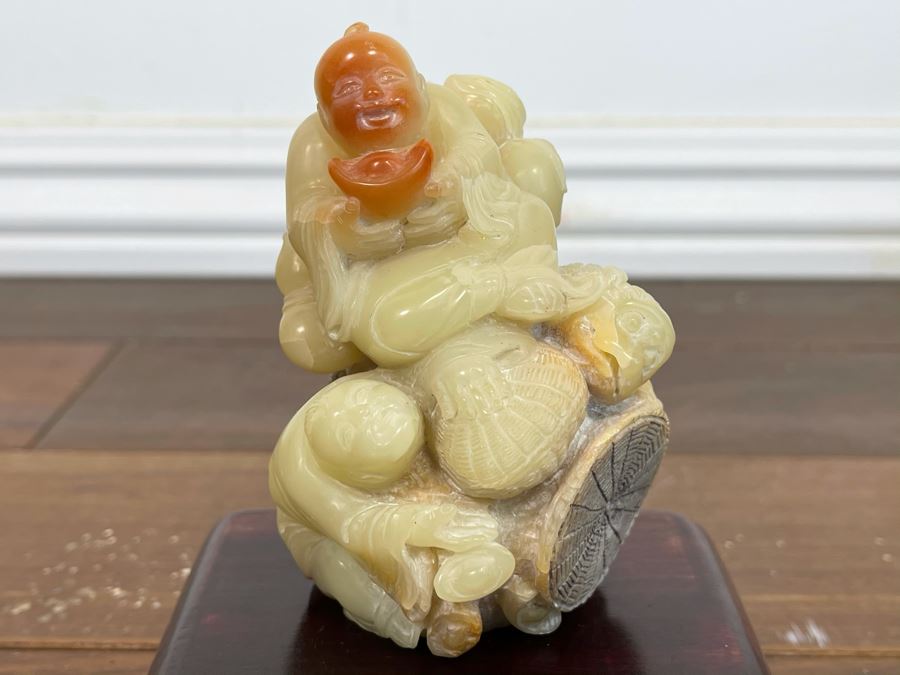 Vintage Chinese Carved Hardstone Sculpture Of Two Figures And Dog [Photo 1]
