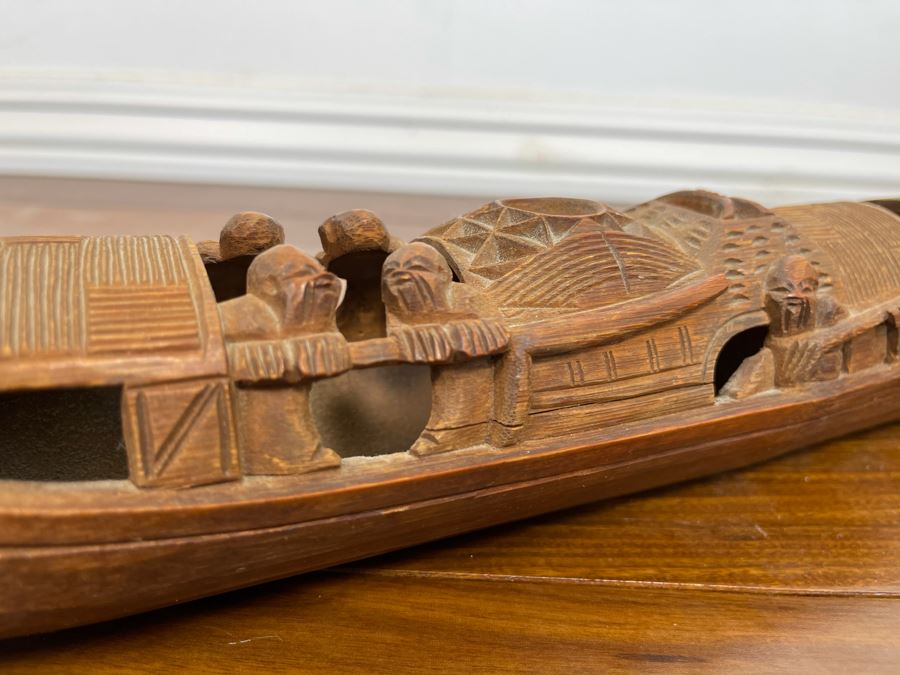 Carved Wooden Asian Boat 12W X 2.5D X 2.5H [Photo 7]