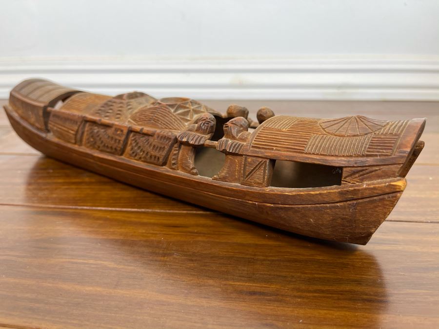 Carved Wooden Asian Boat 12W X 2.5D X 2.5H [Photo 3]
