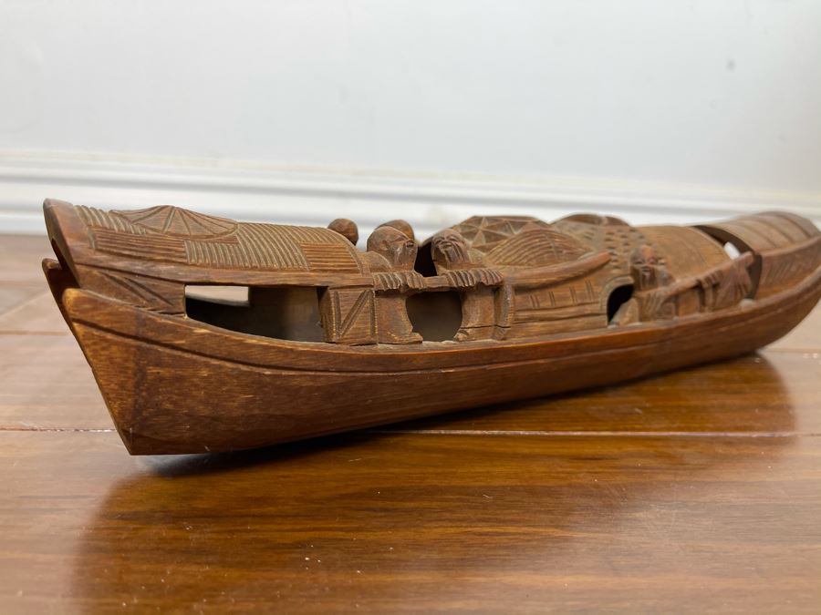 Carved Wooden Asian Boat 12W X 2.5D X 2.5H [Photo 6]
