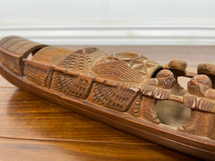 Carved Wooden Asian Boat 12W X 2.5D X 2.5H [Photo 5]