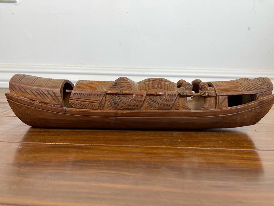 Carved Wooden Asian Boat 12W X 2.5D X 2.5H [Photo 1]