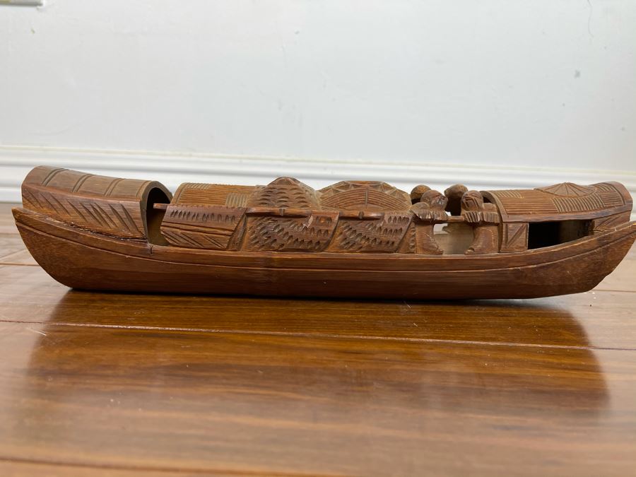 Carved Wooden Asian Boat 12W X 2.5D X 2.5H [Photo 2]