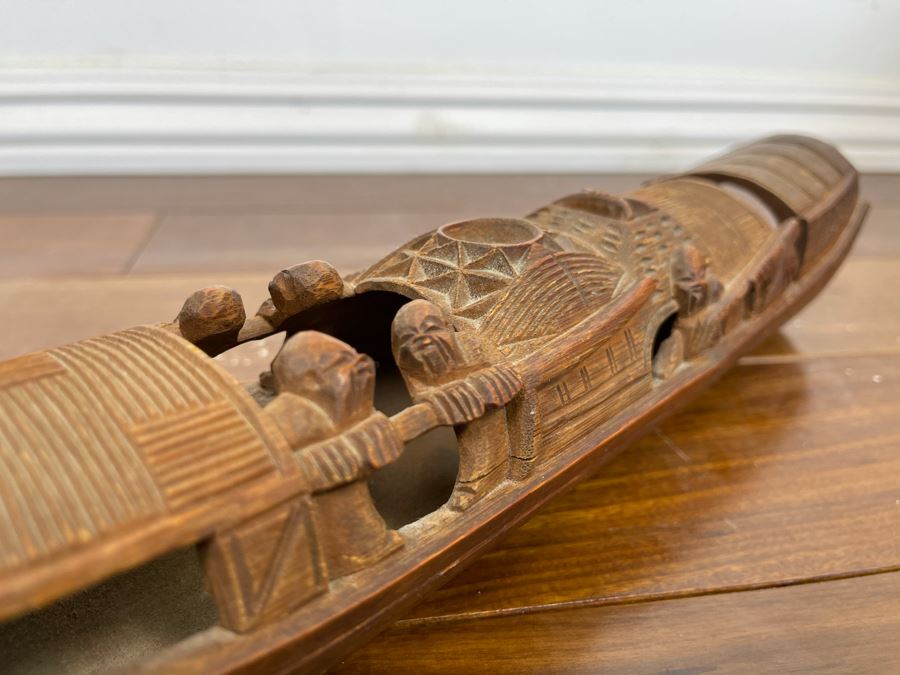 Carved Wooden Asian Boat 12W X 2.5D X 2.5H [Photo 8]