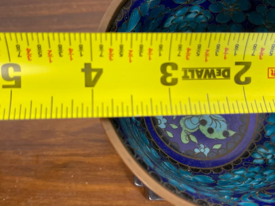 Vintage Chinese Cloisonne Cup With Butterfly Design And Wooden Stand 4W X 3H [Photo 8]