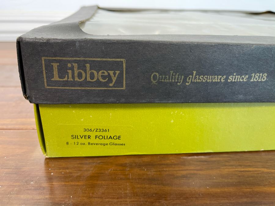 New With Box Eight Libbey Silver Foliage 12oz Beverage Glasses [Photo 4]