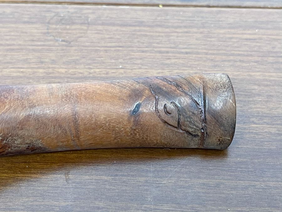 Large Carved Walnut Wooden Smoking Pipe Signed 8L [Photo 9]