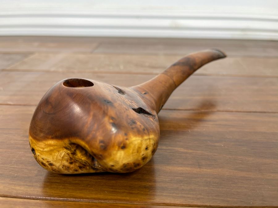 Large Carved Walnut Wooden Smoking Pipe Signed 8L [Photo 4]
