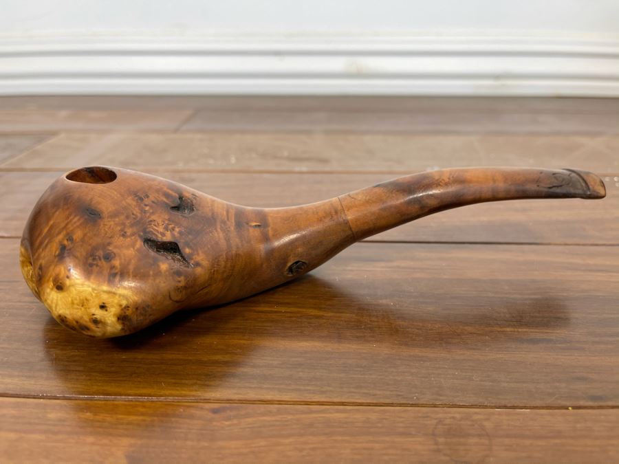 Large Carved Walnut Wooden Smoking Pipe Signed 8L [Photo 1]