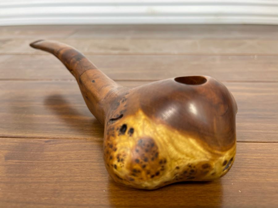 Large Carved Walnut Wooden Smoking Pipe Signed 8L [Photo 7]