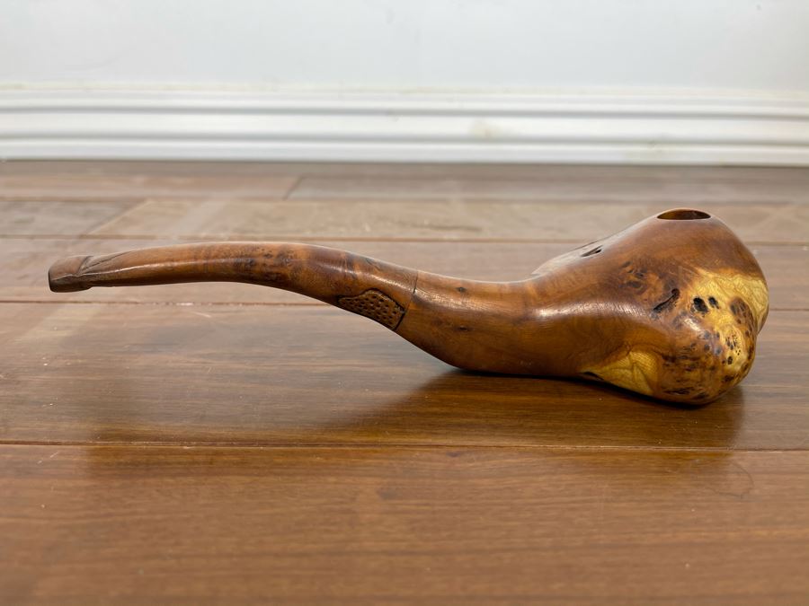 Large Carved Walnut Wooden Smoking Pipe Signed 8L [Photo 6]