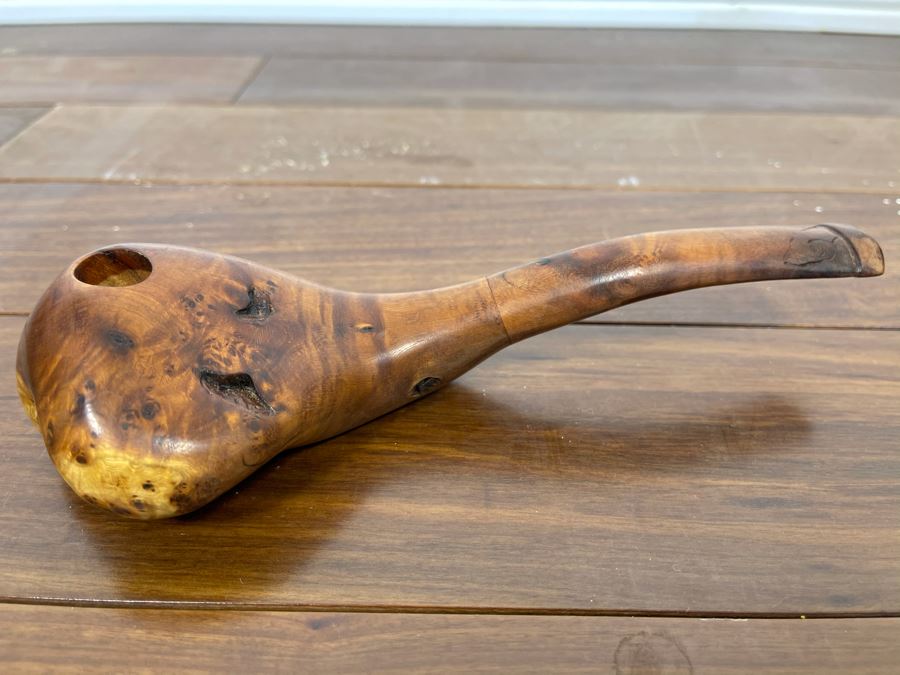Large Carved Walnut Wooden Smoking Pipe Signed 8L [Photo 3]