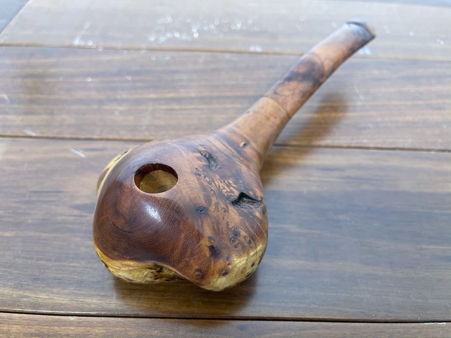 Large Carved Walnut Wooden Smoking Pipe Signed 8L [Photo 5]
