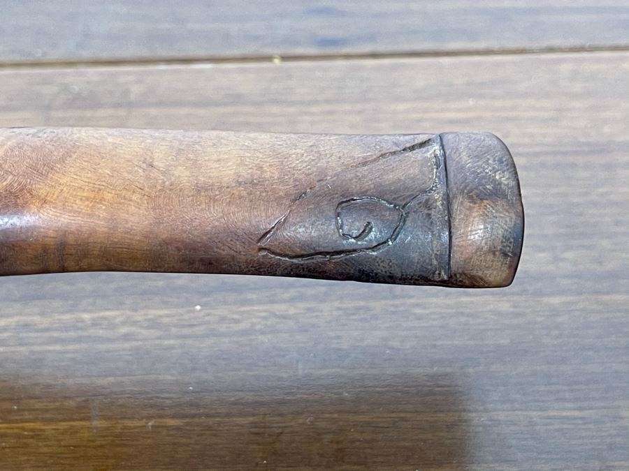 Large Carved Walnut Wooden Smoking Pipe Signed 8L [Photo 8]