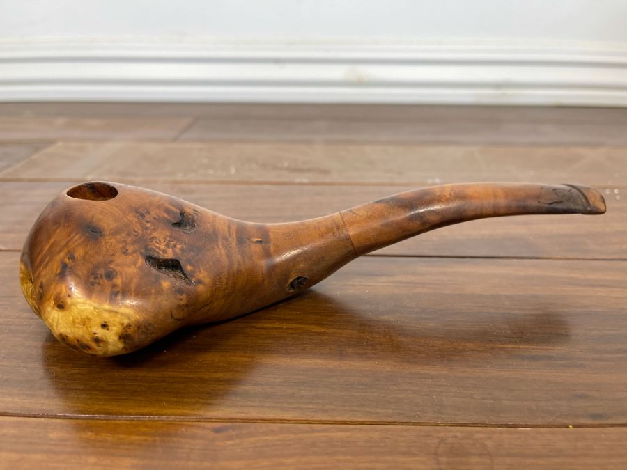 Large Carved Walnut Wooden Smoking Pipe Signed 8L [Photo 2]