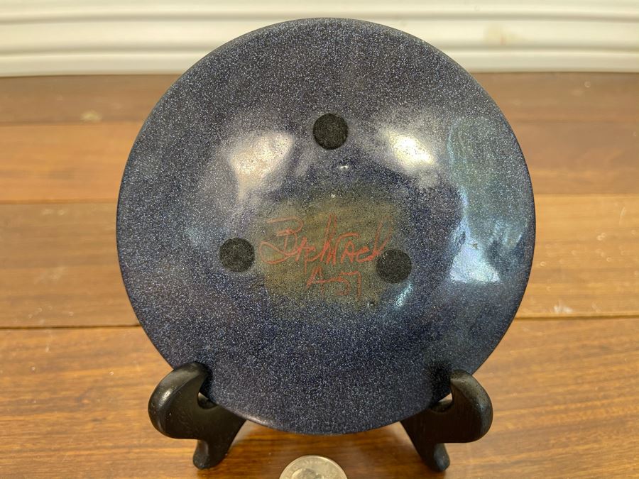 Signed Lilyan Bachrach Metal Enamel Studio Art Plate Floral Design With Stand 5R [Photo 3]