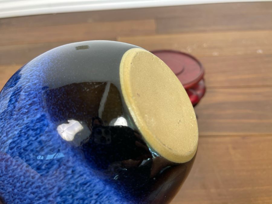 Blue Glazed Pottery With Wooden Stand 5W X 7.5H [Photo 6]