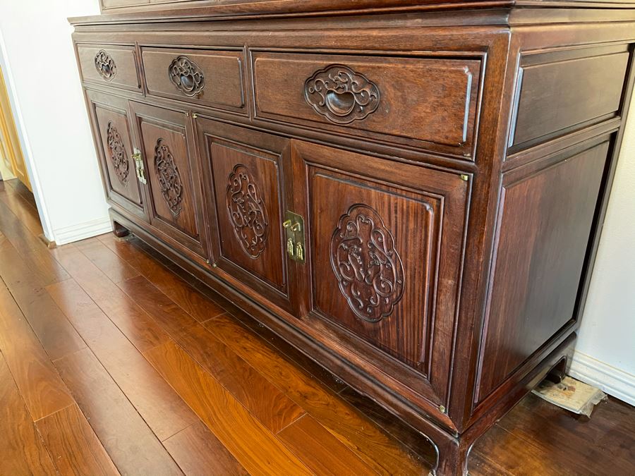 Vintage Chinese Carved Rosewood Cabinet Bookshelf China Cabinet With Dragon Serpent Motif 66'W X 19'D X 80'H [Photo 11]