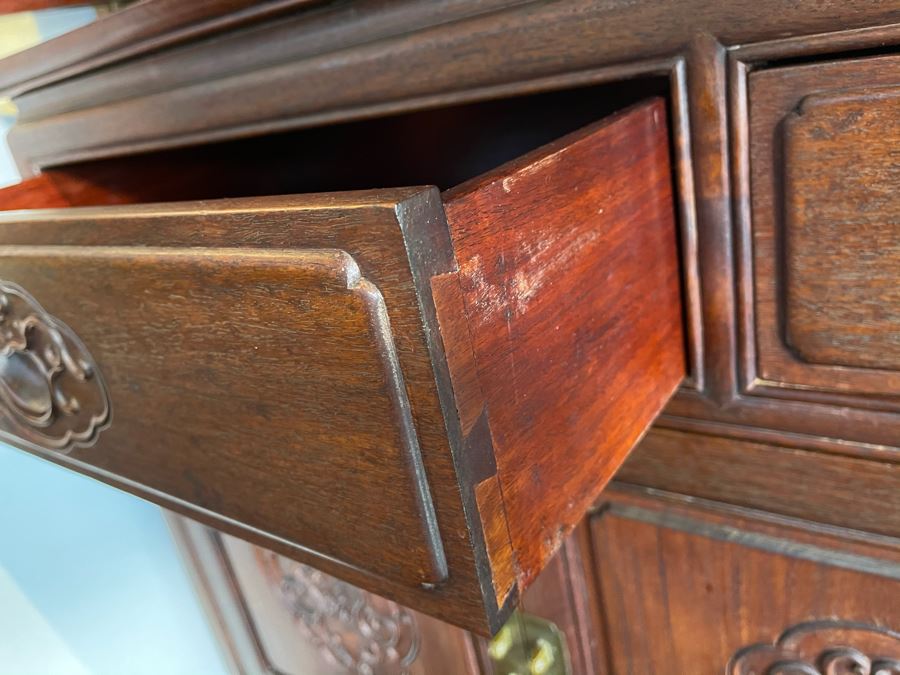 Vintage Chinese Carved Rosewood Cabinet Bookshelf China Cabinet With Dragon Serpent Motif 66'W X 19'D X 80'H [Photo 16]
