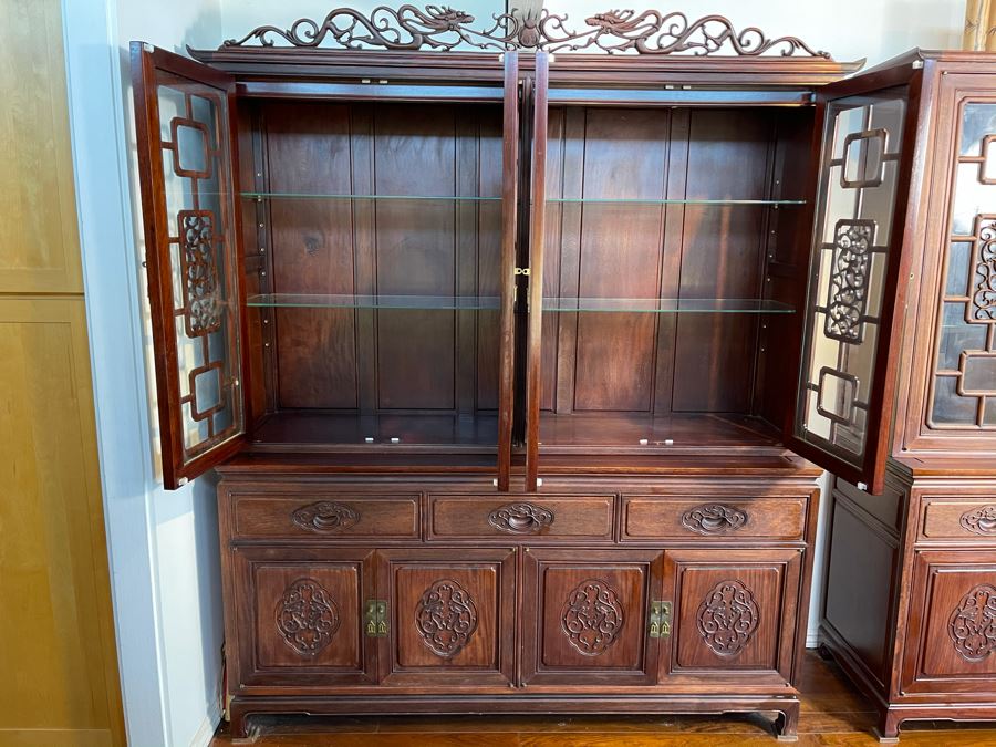 Vintage Chinese Carved Rosewood Cabinet Bookshelf China Cabinet With Dragon Serpent Motif 66'W X 19'D X 80'H [Photo 13]