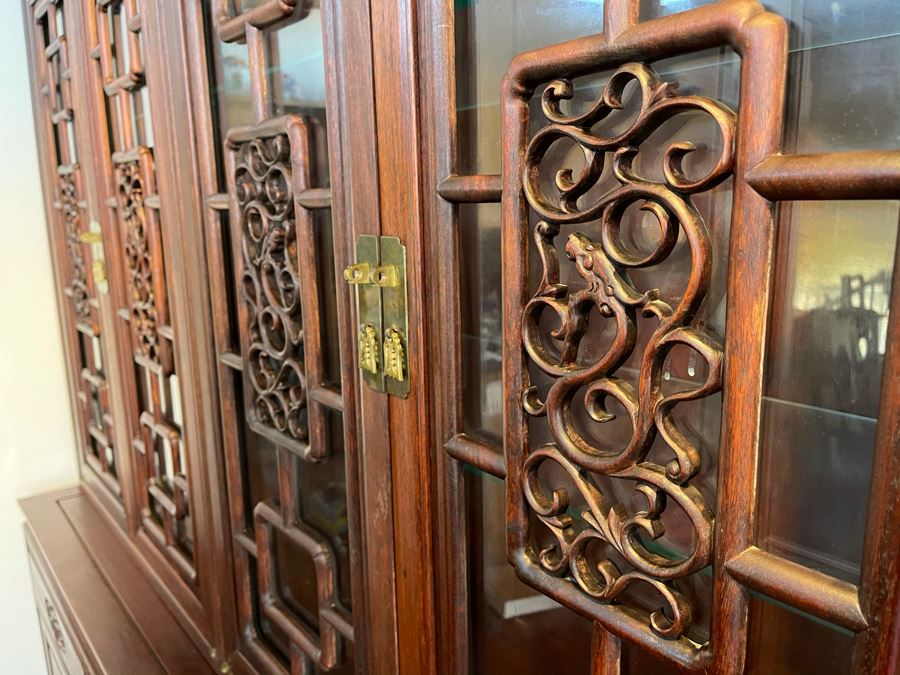 Vintage Chinese Carved Rosewood Cabinet Bookshelf China Cabinet With Dragon Serpent Motif 66'W X 19'D X 80'H [Photo 7]