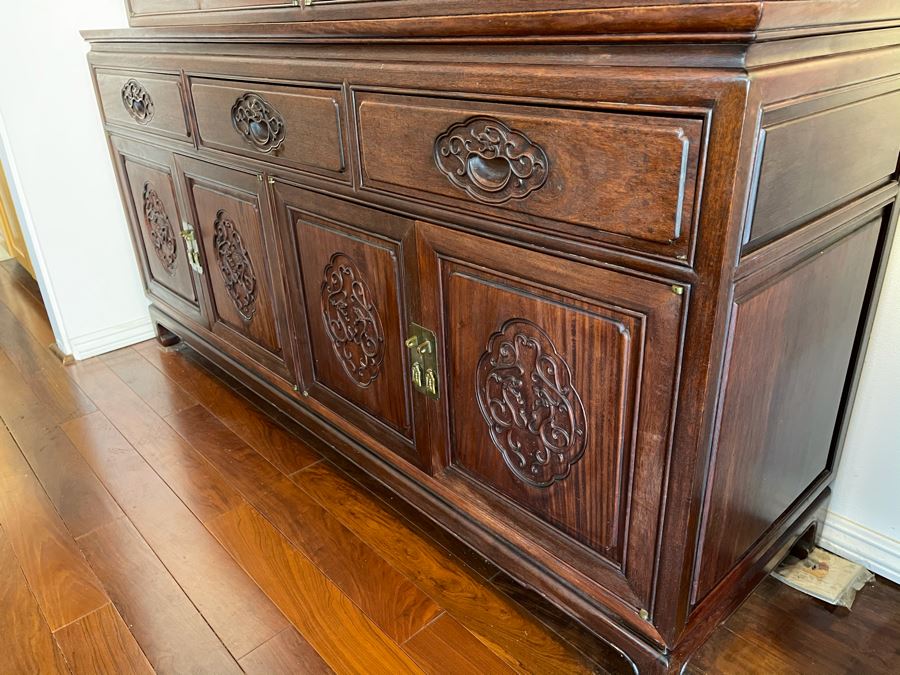 Vintage Chinese Carved Rosewood Cabinet Bookshelf China Cabinet With Dragon Serpent Motif 66'W X 19'D X 80'H [Photo 10]