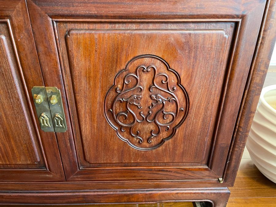 Vintage Chinese Carved Rosewood Cabinet Bookshelf China Cabinet With Dragon Serpent Motif 36'W X 19'D X 81'H [Photo 8]