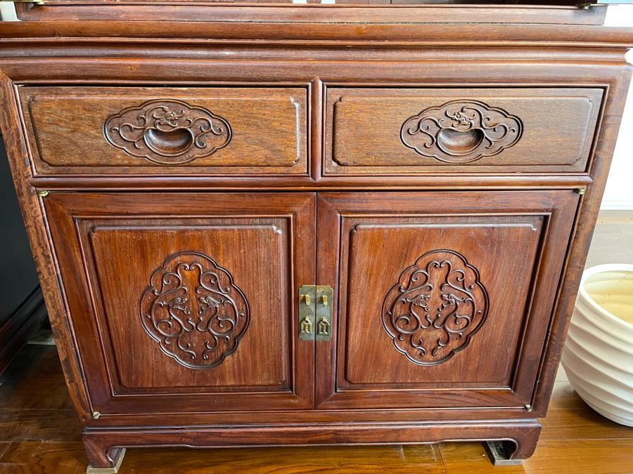 Vintage Chinese Carved Rosewood Cabinet Bookshelf China Cabinet With Dragon Serpent Motif 36'W X 19'D X 81'H [Photo 7]
