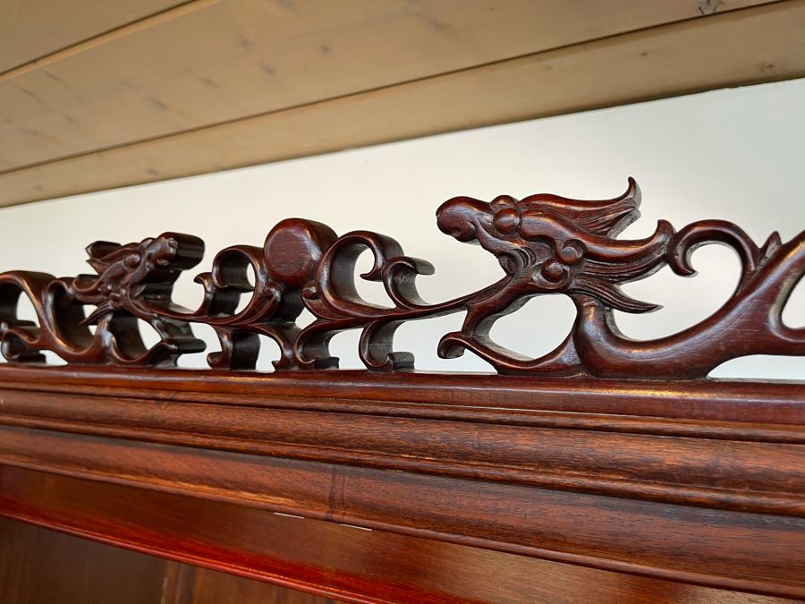 Vintage Chinese Carved Rosewood Cabinet Bookshelf China Cabinet With Dragon Serpent Motif 36'W X 19'D X 81'H [Photo 11]