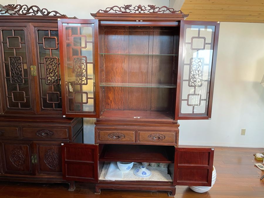 Vintage Chinese Carved Rosewood Cabinet Bookshelf China Cabinet With Dragon Serpent Motif 36'W X 19'D X 81'H [Photo 16]