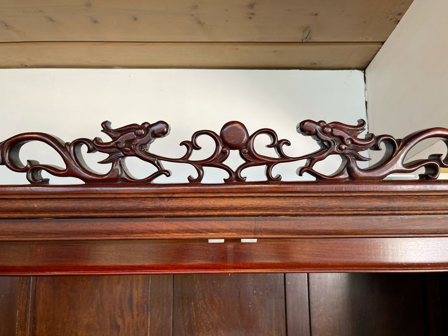 Vintage Chinese Carved Rosewood Cabinet Bookshelf China Cabinet With Dragon Serpent Motif 36'W X 19'D X 81'H [Photo 10]