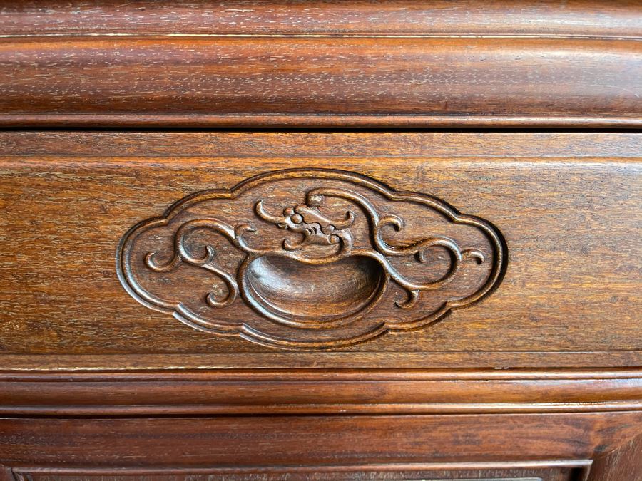 Vintage Chinese Carved Rosewood Cabinet Bookshelf China Cabinet With Dragon Serpent Motif 36'W X 19'D X 81'H [Photo 9]