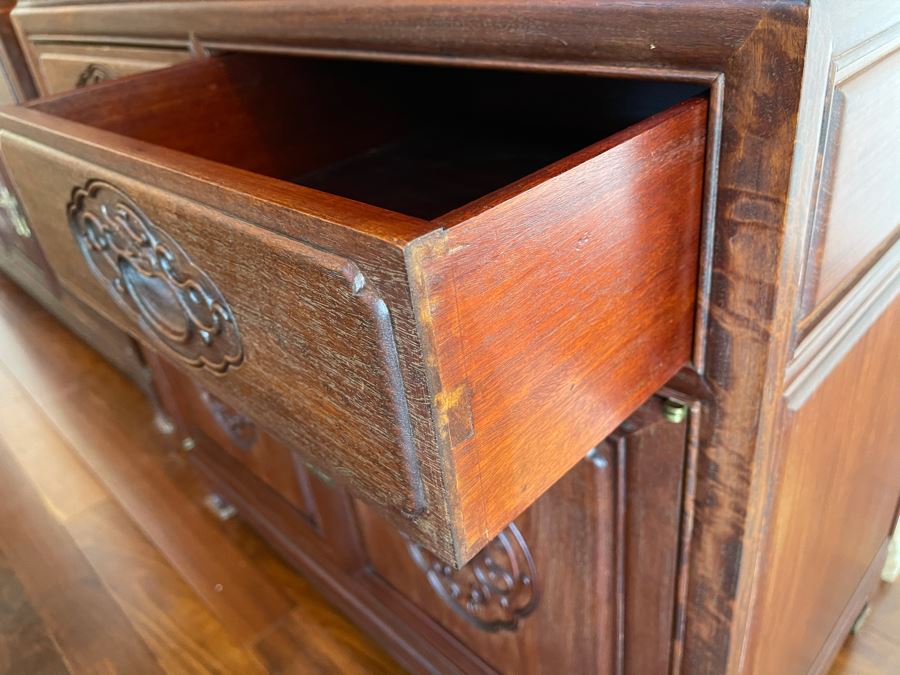 Vintage Chinese Carved Rosewood Cabinet Bookshelf China Cabinet With Dragon Serpent Motif 36'W X 19'D X 81'H [Photo 13]