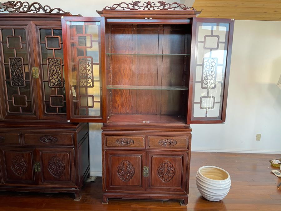 Vintage Chinese Carved Rosewood Cabinet Bookshelf China Cabinet With Dragon Serpent Motif 36'W X 19'D X 81'H [Photo 5]