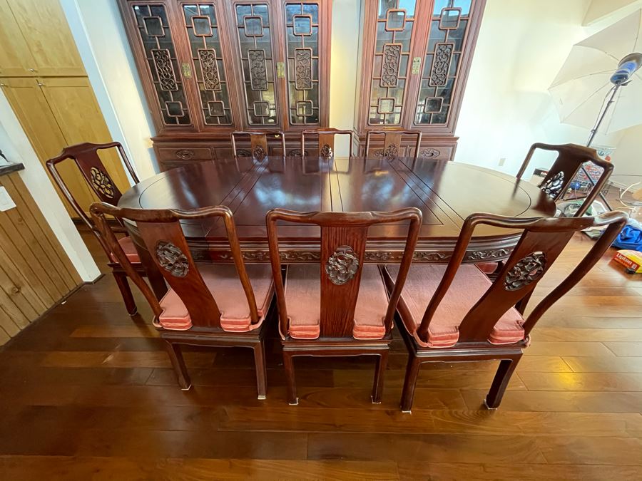 Beautiful Rosewood Dining Table With Two Leaves And Eight Rosewood Dining Chairs (Two Are Armchairs) 7'L X 4'W X 31'H [Photo 6]